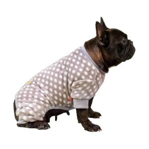 Grey Polka Dot Dog Pajamas In Soft Velvet Material For Small Breed Puppies