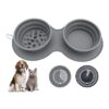 Grey Silicone Dog Bowl with Suction Cup Design for Easy Feeding and Portability, BPA-Free