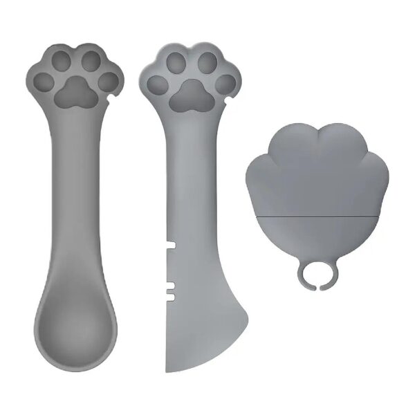 Grey Silicone Pet Food Can Lid Covers with Opener and Spoon Set for Cats and Dogs