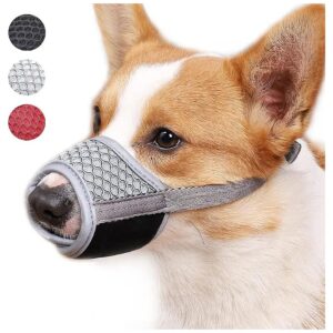 Grey Soft Muzzle for Small Medium Dogs Reflective Adjustable Comfortable Breathable Mesh