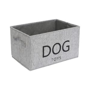 Grey Storage Bin for Dog Toys and Pet Accessories Bamboo Gray Linen Cotton Blend