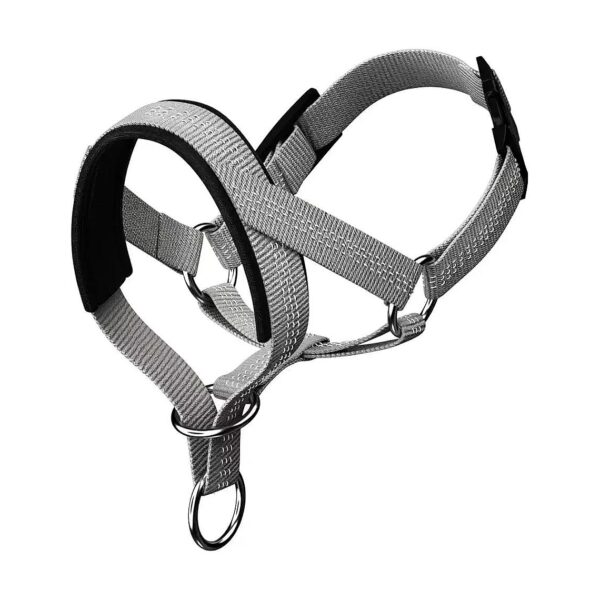 Grey Striped Nylon Dog Head Collar with Silk Thread for Small Medium Large Dogs