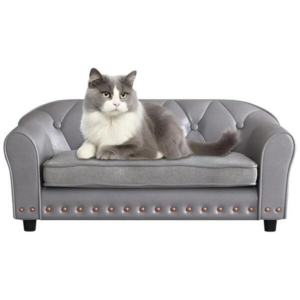 Grey Suede Cushion, and Copper Nail Accents, Perfect for Small Dog and Cat Use