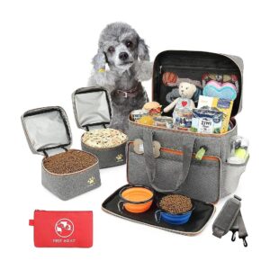 Grey Travel Bag with Multi-Function Pockets for Dogs and Cats