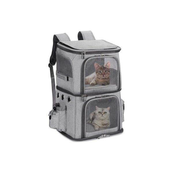 Grey Two-In-One Pet Backpack Carrier for Small Cats and Dogs with Excellent Ventilation