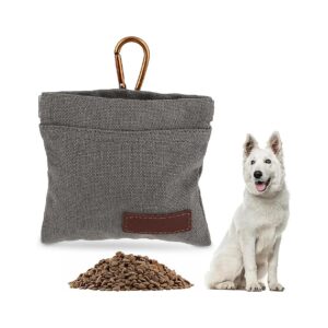 Grey Vintage Cotton Dog Walking Bag with Carabiner for Pet Training and Travel