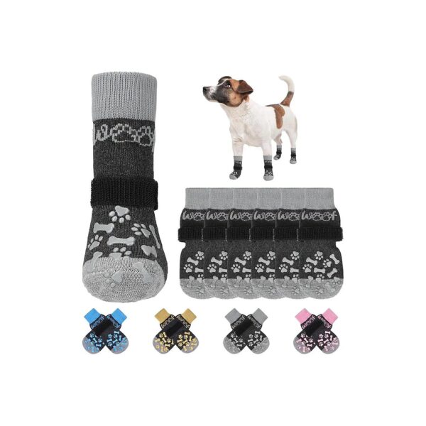 Grey XL Double Sided Anti Slip Dog Socks with Grip for Licking Hardwood Floors