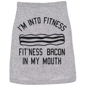 Grey XXL Funny Fitness Dog Shirt with Bacon in Mouth Graphic for Daschund or Terrier Dogs