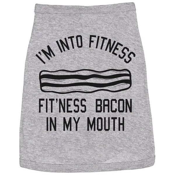 Grey XXL Funny Fitness Dog Shirt with Bacon in Mouth Graphic for Daschund or Terrier Dogs