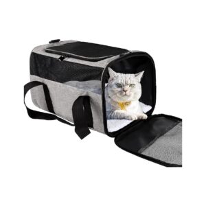 Grey and Black Soft Sided Pet Carrier for Small Cats and Dogs