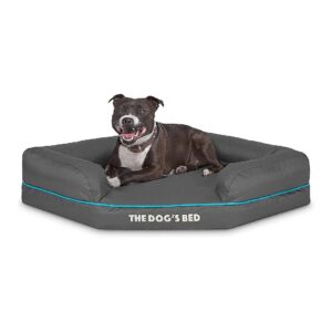 Grey and Blue Trimmed Corner Dog Bed with Orthopedic Memory Foam Support