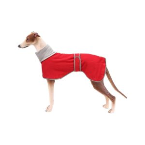 Greyhound Style Fleece Dog Coat with Warm Lining Reflective Piping and Adjustable Belt