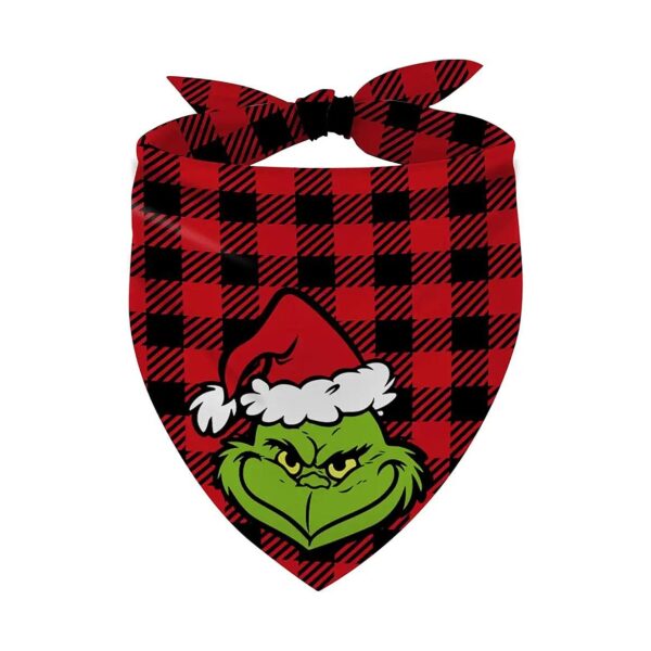 Grinchmas Buffalo Plaid Check Triangular Dog Scarf for Small Medium Dogs Cats