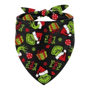 Grinchmas Holiday Dog Scarf Triangle Bibs Adjustable Soft Cotton for Small to Medium Pets