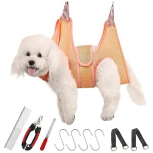 Grooming Hammock with Nail Clippers, Pet Comb, and Eye Ear Care for Cats and Small Dogs