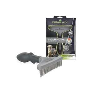 Grooming Rake for Thick Furred Dogs and Cats with Rotating Teeth