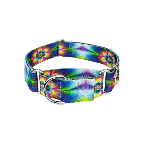 Groovy 1 1/2 Inch Wide Martingale Dog Collar with Tie Dye Design