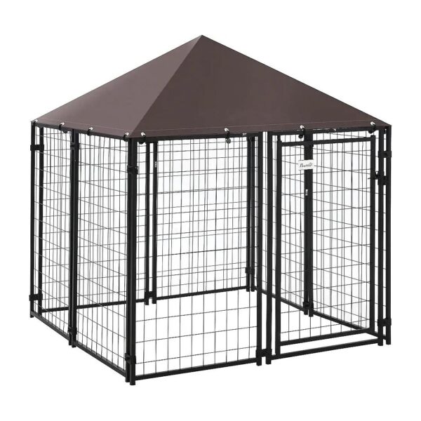 Ground Dog Kennel with Weather-Resistant Roof and Lockable Door