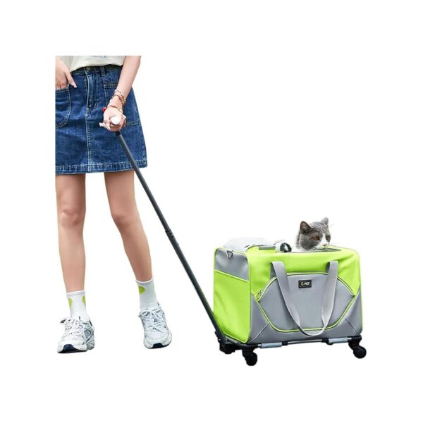 HSC Pet Soft Carrier with Wheels and Drawbar for Traveling Hiking Small Animals