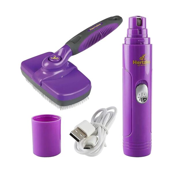 Hair and Nails Bundle for PetsPurple Oblong Rubber Handle Slicker Brush