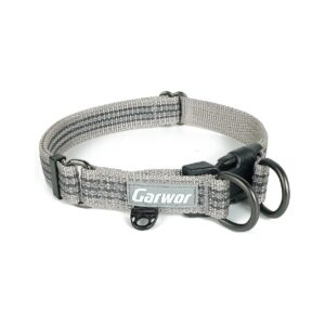 Haired Dog Reflective Collar with Adjustable Buckle Grey Nylon