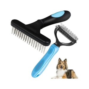 Haired Dog and Cat Grooming Set with Dematting Tool and Undercoat Rake