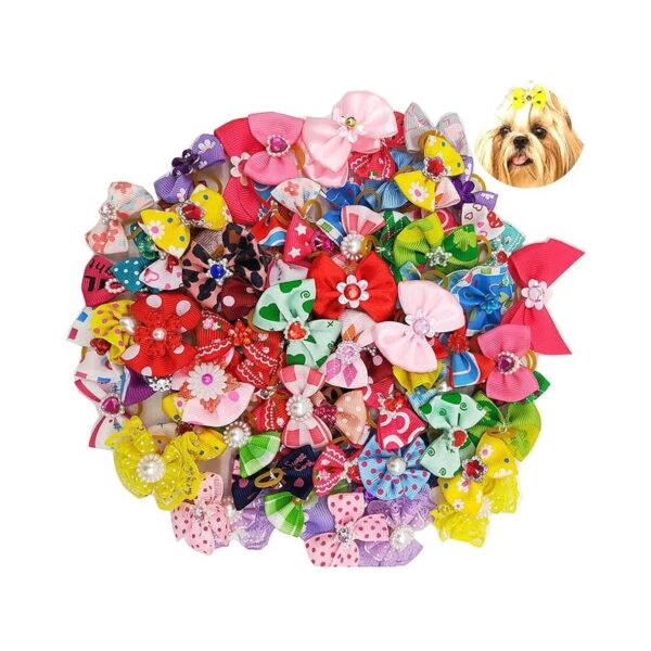 Haired Pet Hair Bows with Soft Rubber Bands - Suitable for Daily Wear and Holiday Gifts