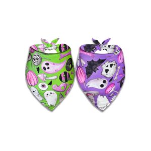 Halloween Dog Bandanas 2 Pack Small Medium Large Dogs Cats Breathable Soft Cotton