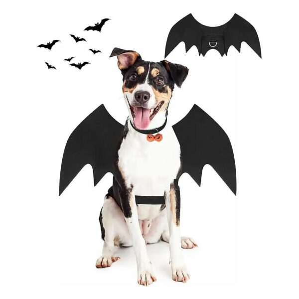 Halloween Dog Bat Wings Costume with Pumpkin Bells, Pet Cosplay Party Dress