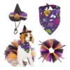 Halloween Dog Costume Set with Tutu Skirt, Black Pumpkin Hat, and Soft Cotton Bandana