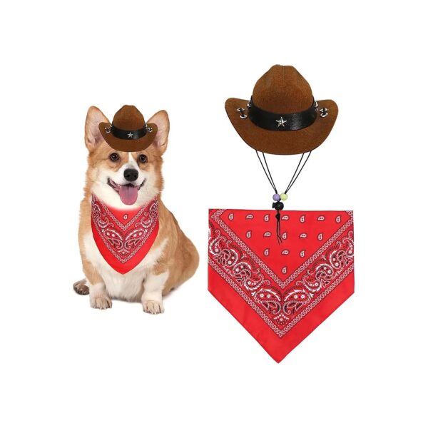 Halloween Dog Costume for Small Dogs Brown Cowboy Hat Red Bandana Set