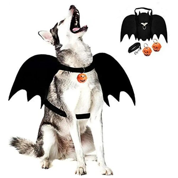 Halloween Dog Costume with Bat Wings, Leash, and Pumpkin Bells for Large Dogs