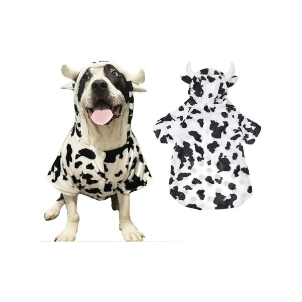 Halloween Dog Cow Costume for Large Dogs - XXXX-Large White Fleece Coat with Hoodie