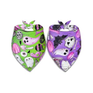 Halloween Dog Fashion Accessories 2 Pack Soft Cotton Large Adjustable Pet Bandanas