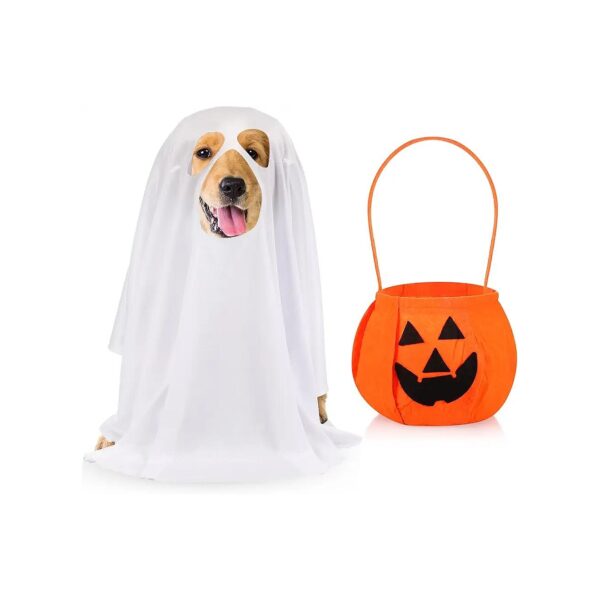 Halloween Ghost Costume for Small Dogs and Cats with Comfortable Non Woven Pumpkin Bag