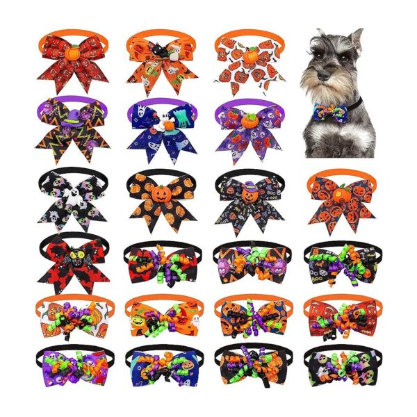 Halloween Pet Bow Ties for Dogs with Adjustable Size and Pumpkin Ghost Bat Decor