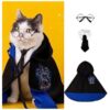 Halloween Pet Costume for Dogs Cats Puppies Wizard Cape Bowtie Glasses Blue Large Size