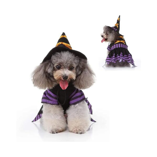 Halloween Pet Costume with Adjustable Witch Hat for Small Medium Large Pets