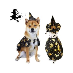 Halloween Pet Witch Cape and Wizard Hat for Small Breed Dogs and Cats with Satin Material