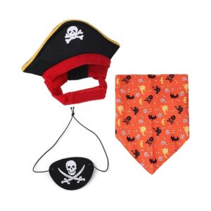 Halloween Pirate Dog and Cat Costume Set with Pet Pirate Hat and Bandana