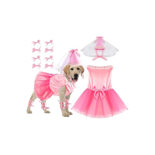 Halloween Princess Dog Costume Pink Outfit for Female Puppies with XXL Size and Felt Hat