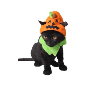 Halloween Pumpkin Cat Costume with Cozy Orange Hat and Adjustable Neck