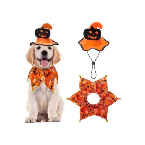 Halloween Pumpkin Pattern Collar with Bells and Wizard's Hat for Small Dogs