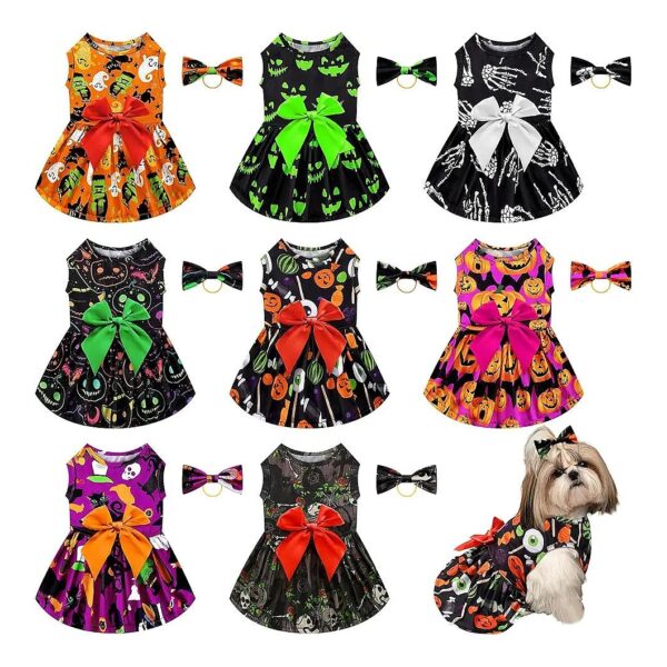 Halloween Puppy Princess Dress Set with 8 Different Designs for Small Medium Dogs Cats