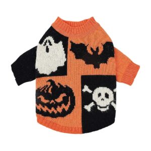 Halloween Style Sweater for Small Dogs and Cats with Fun Bat, Ghost, and Pumpkin Patterns