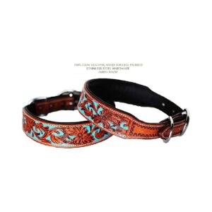 Hand Painted Cow Leather Dog Collar with Western Design and Adjustable Neck Size