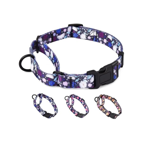 Hand-Painted Flower Print Nylon Dog Collar with Quick-Release Buckle for Easy Training