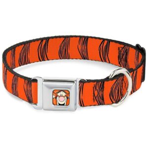 Handcrafted Seatbelt Buckle Dog Collar for Large Dogs with Arteries Orange/Black Stripes