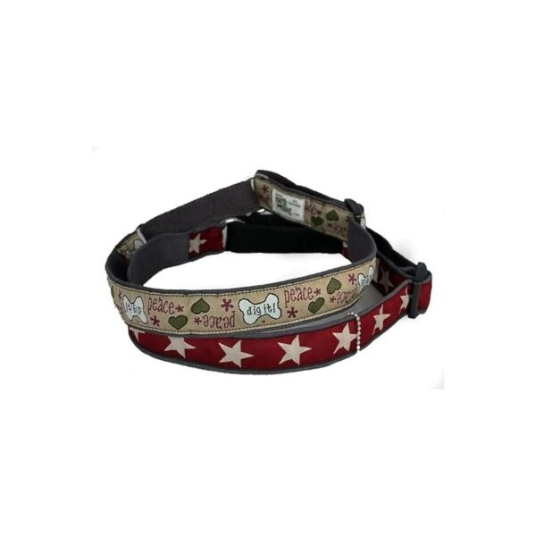 Handcrafted USA Hemp Star Pattern Martingale Dog Collar with Star Pattern in Dark Red