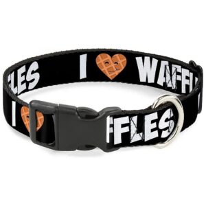 Handcrafted in the USA Dog Collar with I Heart Waffles Graphic and Adjustable Fit